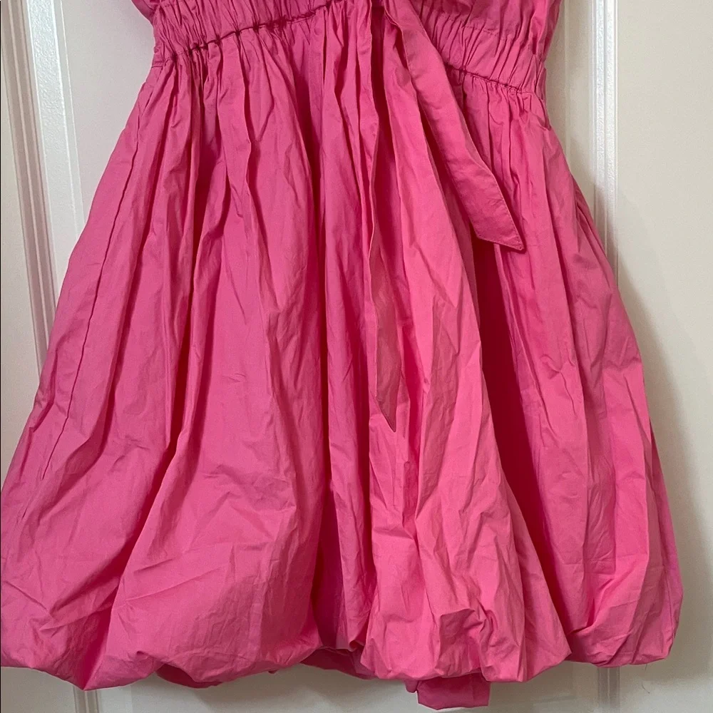 Peach Love California Bubble Hem Hot Pink Ruffle Tie-Front Mini Dress - Picture 8 of 12